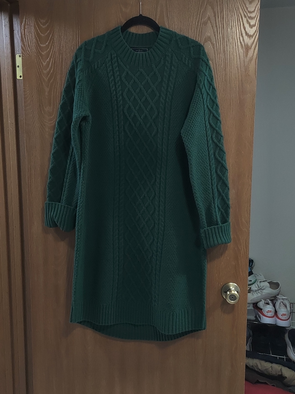 Kiel James Patrick Forest Green Cable Knit Sweater Dress